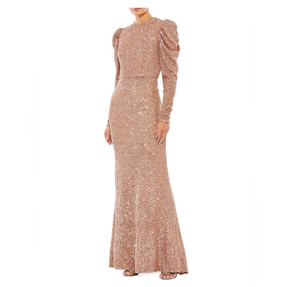 Mac Duggal Sequined Puff-Sleeve Sheath Gown size 2